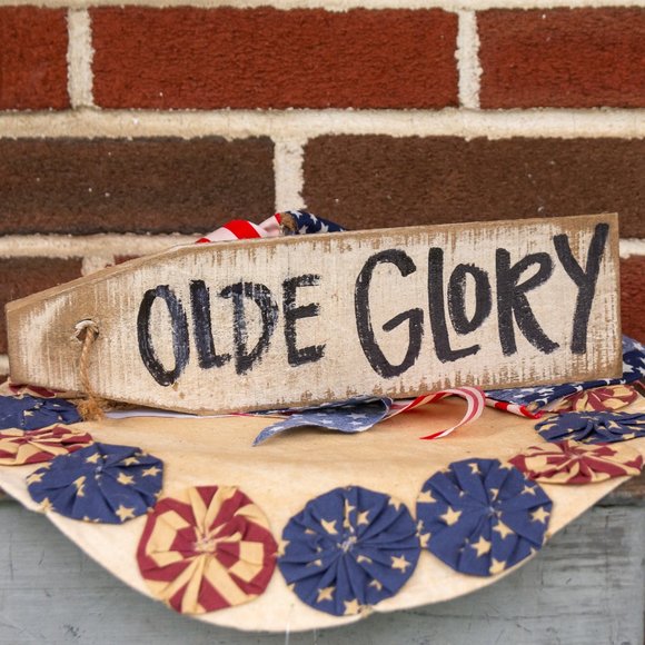 Primitive Rustic County OLD GLORY Flag Hanging Tag America USA 4th of July Decor - Picture 3 of 5